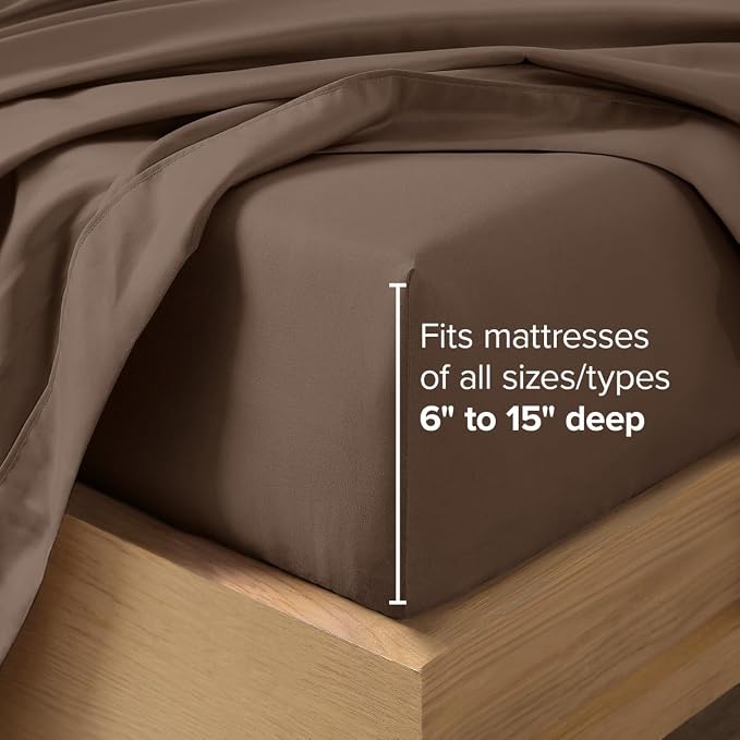 Bare Home Twin XL Sheet Set - 1800 Ultra-Soft (Twin XL, Cocoa) | Deep Pockets 6 to 15 Inches, Breathable, Hypoallergenic, Hotel Luxury, Easy Fit, Soft, All-Season