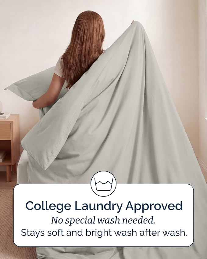 Duvet Cover Twin/Twin XL - 2 Piece with Zipper Closure - Light Grey | Extra Soft, Breathable, Twin/Twin XL Duvet Cover 68" x 90" w/ 1 Pillow Sham, Zipper Closures & Ties, Women, Men, Kids & Teens
