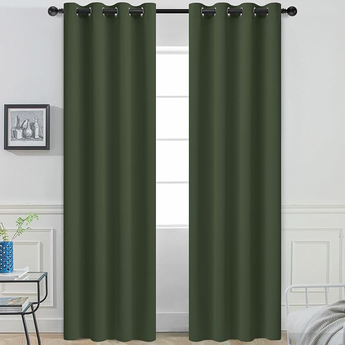 Yakamok Room Darkening Curtains 52x84 inch Length Greyish Green-Living Room | 2 panels,grommet blackout window treatment,thermal insulated,light blocking drapes,privacy protection,bedroom dining room