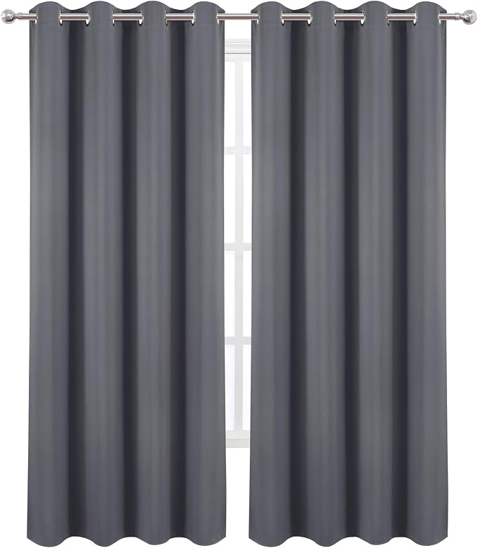 Blackout Curtains 52 x 90 Inch Long Grey Curtains Set of 2 Panels Room Darkening Curtains for Bedroom and Living Room