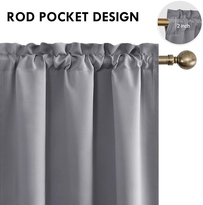 DWCN Blackout Curtains for Bedroom Living Room 38 x 45 Inch Long Grey | 2 Panels Set, Room Darkening, Thermal Insulated, Light Blocking, Rod Pocket Drapes, Noise Reducing Window Treatments