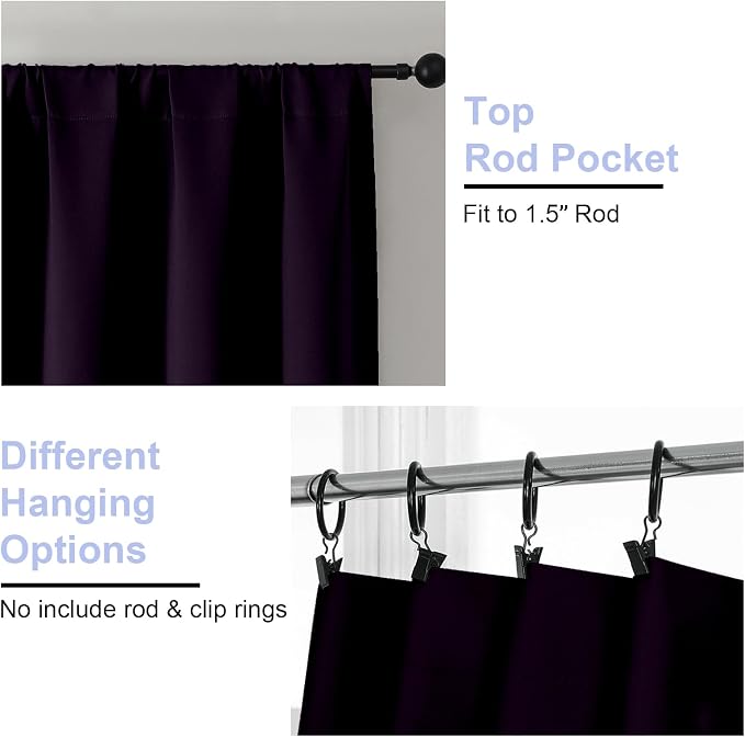 Simplebrand Ava BlackBerry Short 36 Inches Blackout Curtain 2 Panels Set, Half Window Rod Pocket Privacy Curtain Tiers for Kitchen, Curtains Blackout for Bathroom Shades, W40 x L36 Inch, BlackBerry