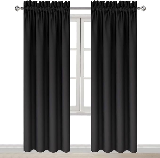 DWCN Blackout Curtains for Bedroom Living Room 38 x 84 Inch Long Black | 2 Panels Set, Room Darkening, Thermal Insulated, Light Blocking, Rod Pocket Drapes, Noise Reducing Window Treatments