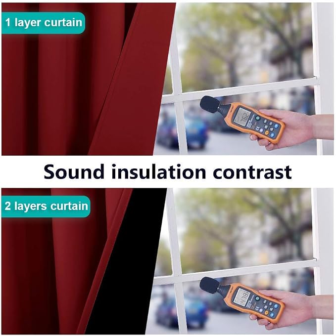 NICETOWN 100% Blackout Curtains with Black Liner Backing, Thermal Insulated Curtains for Living Room, Noise Reducing Drapes for Christmas, Burgundy Red, 52" x 120" Per Panel, Set of 2
