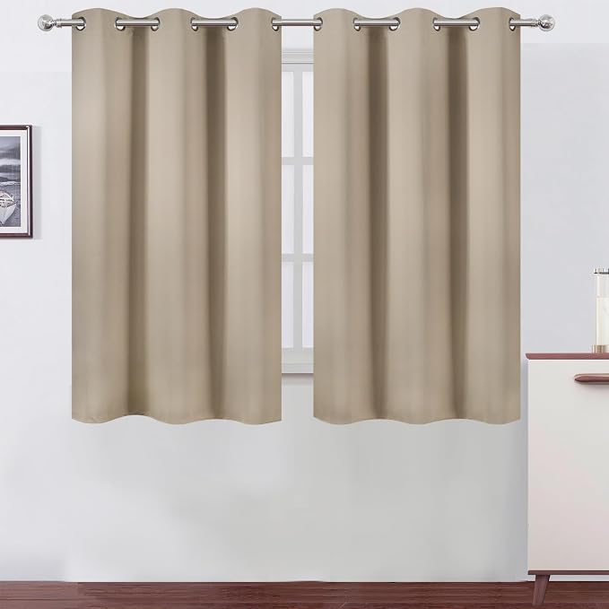 Khaki Blackout Curtains/38 x 54 Inch/Set of Two Panels Grommet Living Room Curtains
