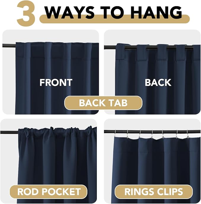 H.VERSAILTEX Blackout Curtains Thermal Insulated Window Treatment Panels Room Darkening Blackout Drapes for Living Room Back Tab/Rod Pocket Bedroom Draperies (2 Panels, Navy Blue, 42 x 84 Inch)