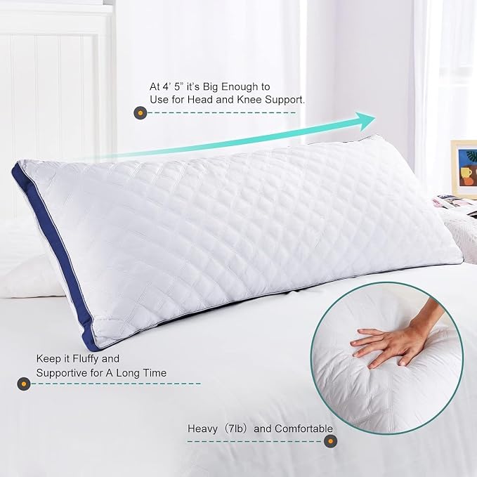 Oubonun Full Body Pillow for Side Sleeper, Adjustable Firm Long Bed Pillow | Extra Fill Plush Support - Large Quilted Loft Insert for Pregnancy Contour, Breathable Sweat-Absorbing Skin-Friendly Cushion