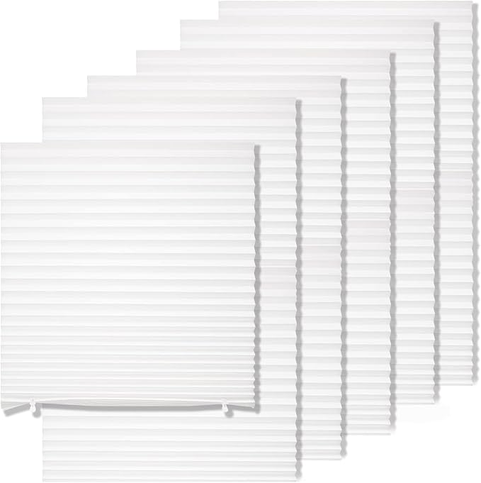 MYshade 12 Pack Temporary Light Filtering Paper Shades for Windows,Paper Pleated Blinds with Adhesive,No Tools No Drilling Free Cut Size Temporary Room Darkening Shades(White, 48" W x 72" H)