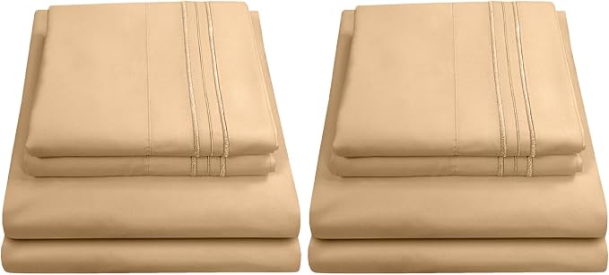 Twin Sheets - Breathable Luxury Sheets with Full Elastic & Secure Corner Straps Built in - 1800 Supreme Collection Extra Soft Deep Pocket Bedding Set, Sheet Set, Twin, Camel (Pack of 2)