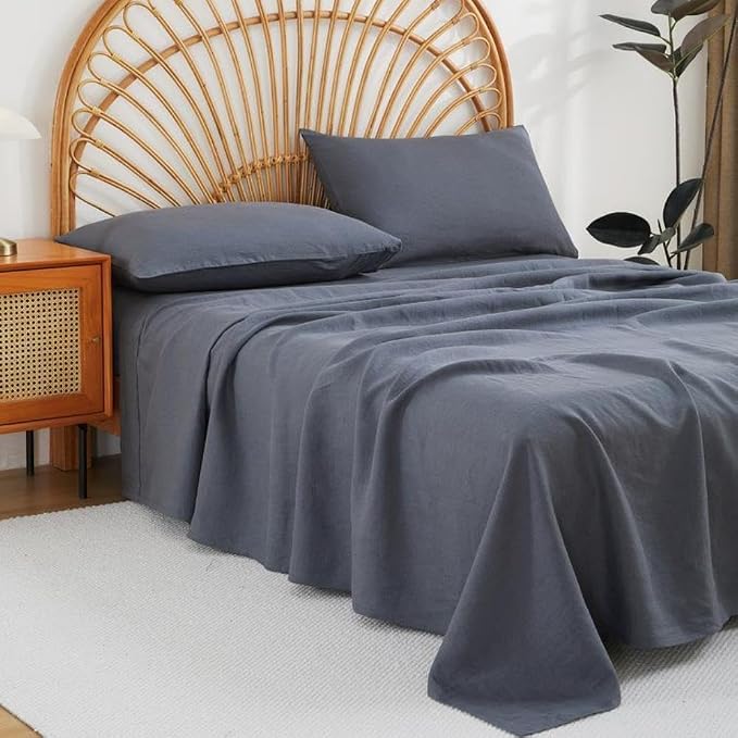 100% Linen Sheets Set King Size, Natural Pure Flax 4 Piece Bed Sets, 16" Deep Pocket, Breathable Cooling Bed Soft Durable Bedding, Machine Washable (Gray,King)
