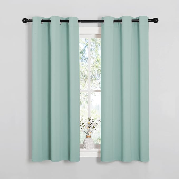 NICETOWN Aqua Blackout Curtains for Loft 34" Wide x 54" Long 2 Panels | Thermal Insulated Solid Grommet Draperies Drapes for Dorm Bedroom, Light Blocking Noise Reducing Room Darkening Window Decor
