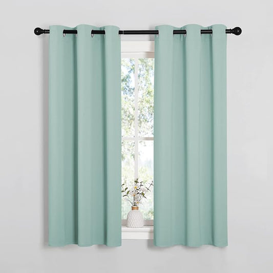 NICETOWN Aqua Blackout Curtains for Loft 34" Wide x 54" Long 2 Panels | Thermal Insulated Solid Grommet Draperies Drapes for Dorm Bedroom, Light Blocking Noise Reducing Room Darkening Window Decor