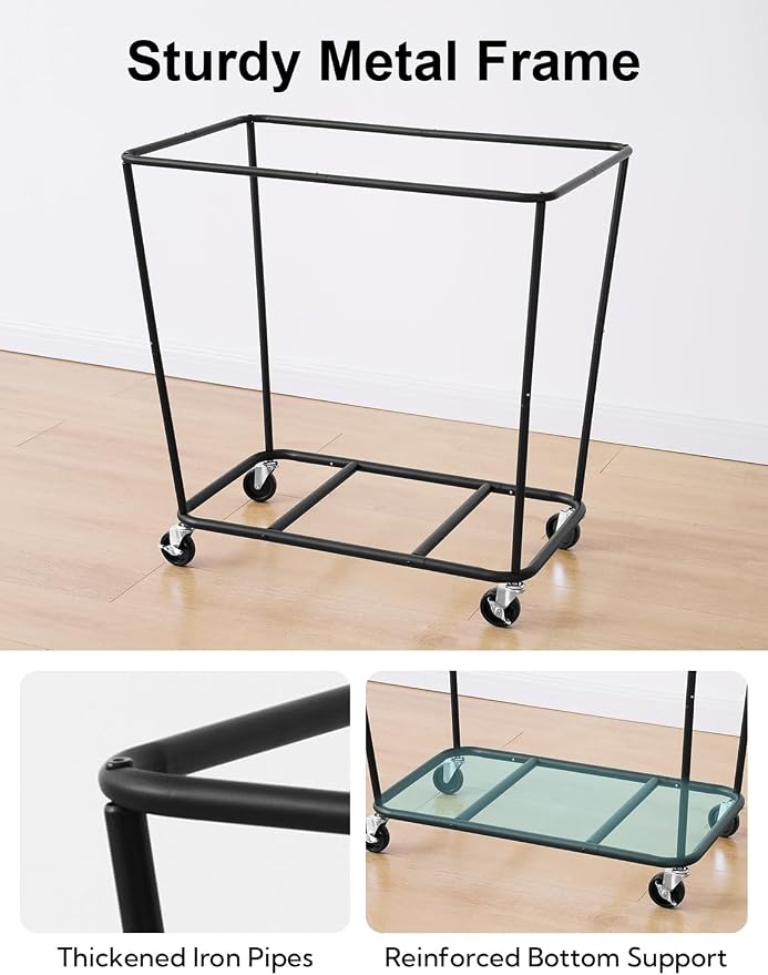 StorageWorks 320L Laundry Basket with Wheels, Rolling Hampers for Clothing | Extra Large Black Laundry Basket with Wheels, Metal Frame & Handles, Hamper for Bedroom, Bathroom, Hotel