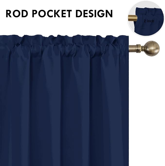 DWCN Blackout Curtains for Bedroom 42 x 84 Inch Long Navy Blue 2 Panels | Room Darkening, Thermal Insulated, Light Blocking, Rod Pocket Drapes, Noise Reducing Window Treatments