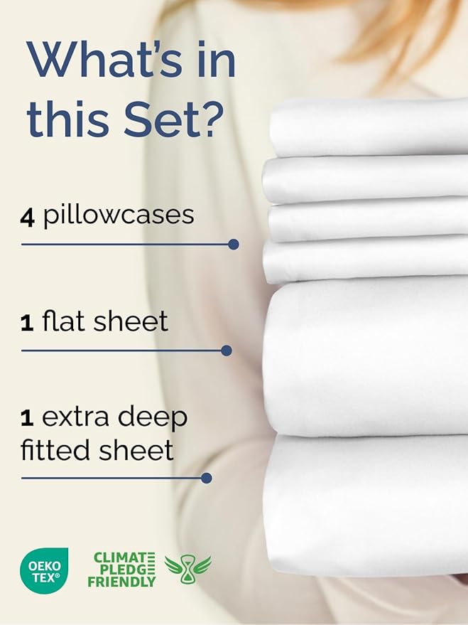 Extra Deep Cal King Sheet Set - 6 Piece Breathable & Cooling Sheets - White | Hotel Luxury Bed Sheets Set, Easy & Secure Fit, Ultra-Soft, Wrinkle & Fade Free, Comfy Sheets Set with Extra Deep Pockets