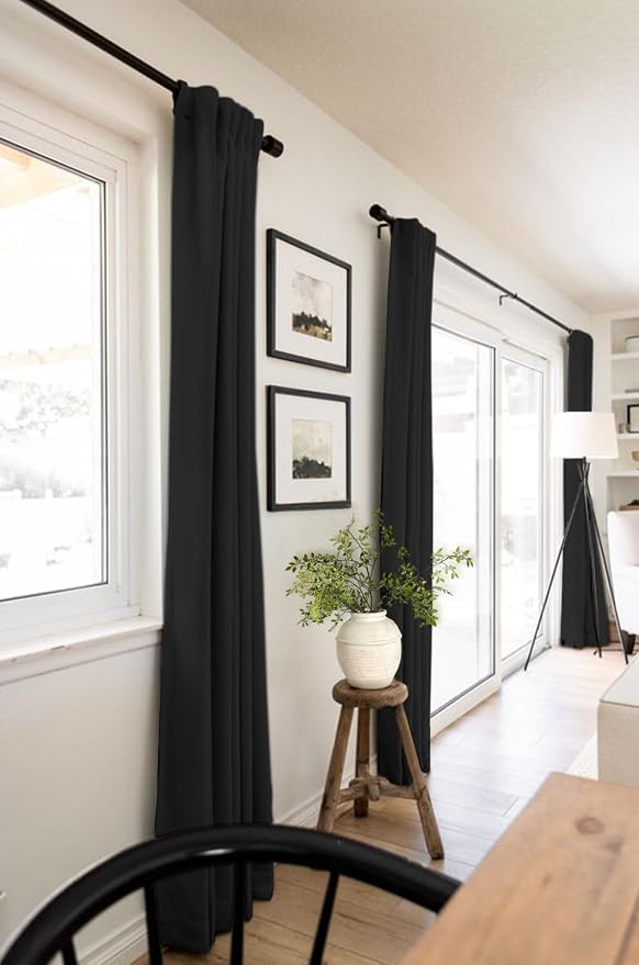 Linen Textured Total Blackout Curtains for Bedroom 84 Inches Long, Black | 100% Blackout Shield, Back Tab/Rod Pocket Living Room Drapes, Thermal Insulated Blackout Curtains 2 Panels Set, 42"W x 84"L
