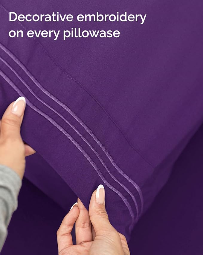 Twin XL 3 Piece Sheet Set - College Dorm Room Essentials - Purple | Deep Pocket Bed Sheets for Women, Men, Teens & Students, Soft, Cooling, Breathable & Wrinkle Free, Oeko-Tex Bed Sheet Set