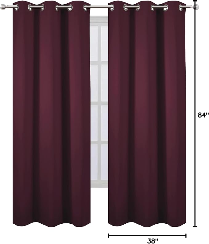 Burgundy Red Thermal Blackout Curtains/38 x 84 Inch/Set of 2 Panels Room Darkening Curtains for Bedroom