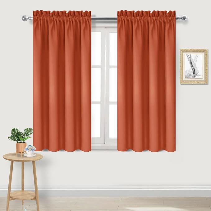 DWCN Blackout Curtains for Bedroom Living Room 42 x 45 Inch Long 2 Panels | Room Darkening, Thermal Insulated, Light Blocking, Rod Pocket Drapes, Noise Reducing Window Treatments, Burnt Orange