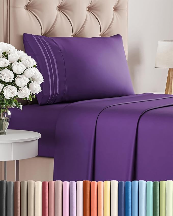Twin Size 3 Piece Sheet Set - Comfy Breathable & Cooling Sheets - Purple | Hotel Luxury Bed Sheets for Women & Men, Deep Pockets, Easy-Fit, Extra Soft and Wrinkle Free Sheets, Oeko-Tex Bed Sheet Set