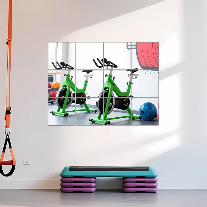 Home Gym Mirror Tiles, 10" x 10" x 12PCS Wall Mirror Tiles Frameless Glass | Square Workout Mirror Tiles for Garage, Bedroom, Living Room, Over The Door, Frameless Mirror Sets