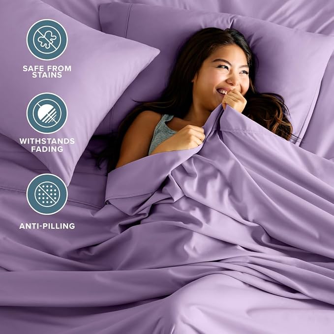 Bare Home Twin XL Sheet Set - 1800 Ultra-Soft (Twin XL, Lavender) | Deep Pockets 6 to 15 Inches, Breathable, Hypoallergenic, Hotel Luxury, Easy Fit, Soft, All-Season