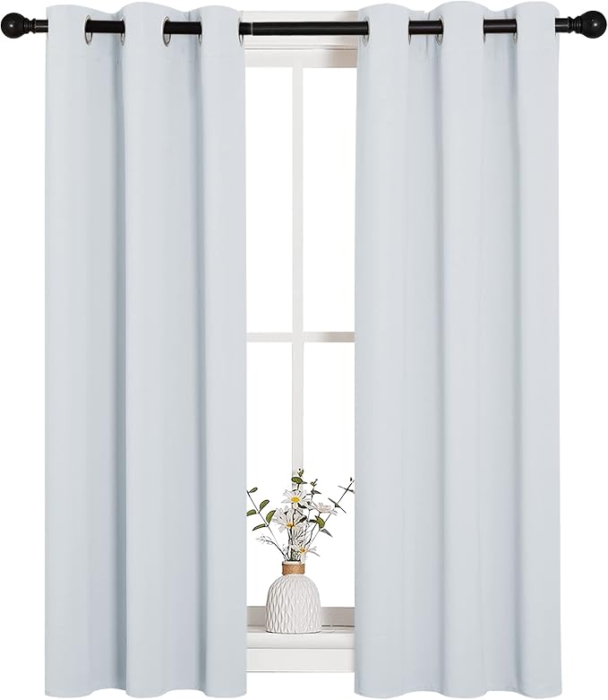 NICETOWN Platinum-Greyish White Blackout Curtains 29" w x 45" Long 2 Panels | Window Treatment Thermal Insulated Grommet Draperies Panels Drapes for Bedroom, Light Blocking Noise Reducing Home Decor