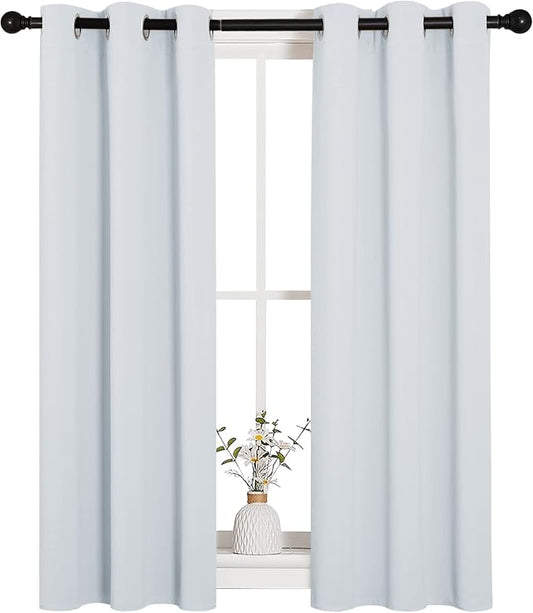 NICETOWN Platinum-Greyish White Blackout Curtains 29" w x 45" Long 2 Panels | Window Treatment Thermal Insulated Grommet Draperies Panels Drapes for Bedroom, Light Blocking Noise Reducing Home Decor