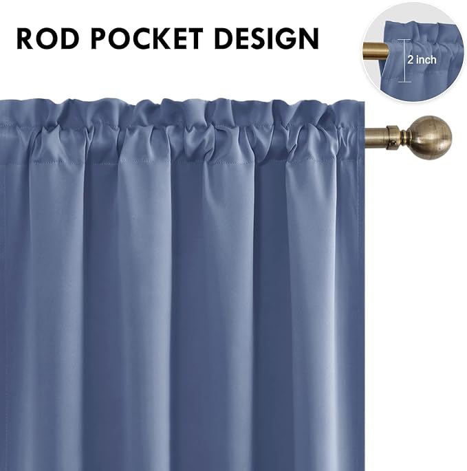 DWCN Wide Blackout Curtains for Bedroom 70 x 84 Inch Long Dusty Blue | 2 Panels Set, Room Darkening, Thermal Insulated, Light Blocking, Rod Pocket Drapes, Noise Reducing Window Treatment