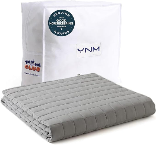 YnM Exclusive Weighted Blanket, Soothing Cotton, Smallest Compartments with Glass Beads, Bed Blanket for One Person of 160lbs, Ideal for Queen/King Bed (60x80 Inches, 17 Pounds, Light Grey)