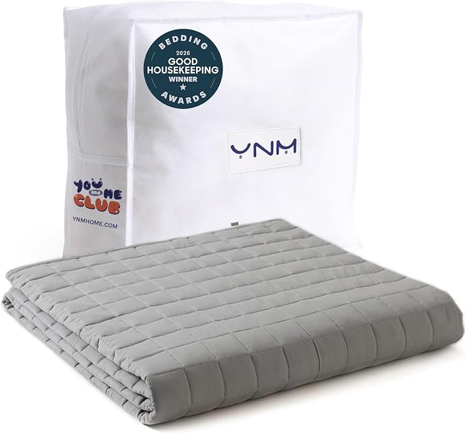 YnM 10lbs Weighted Blanket for Adults,Cotton Heavy Bed Throw Blanket with Cooling Glass Beads for All Season Use, Ideal for ~90lbs (48x72 Inches, Twin/Full, Light Grey)