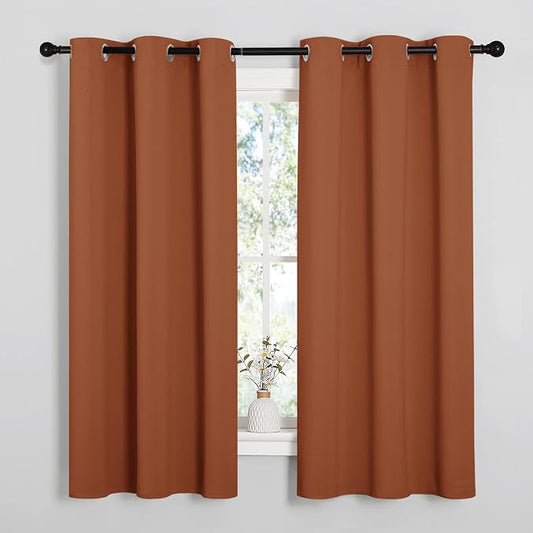 NICETOWN Burnt Orange Blackout Curtains for Bedroom 42" w x 63" L 2 Panels | Privacy Thermal Insulated Drapes for Windows, Light Blocking Noise Reducing Room Darkening for Kitchen Living Room Home Decor