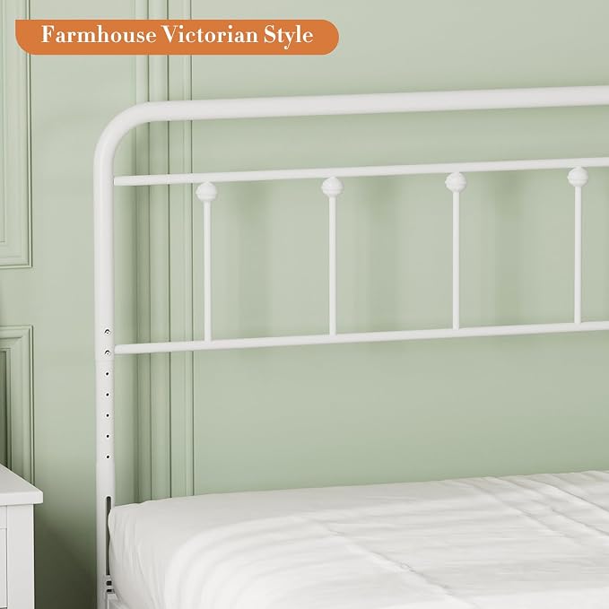 Victorian Metal California King Headboard Only, White | 34"-44.6" Adjustable Height, Cal King Head Board with Bed Frame Brackets Adapter, Easy Assembly, Farmhouse Vintage Style