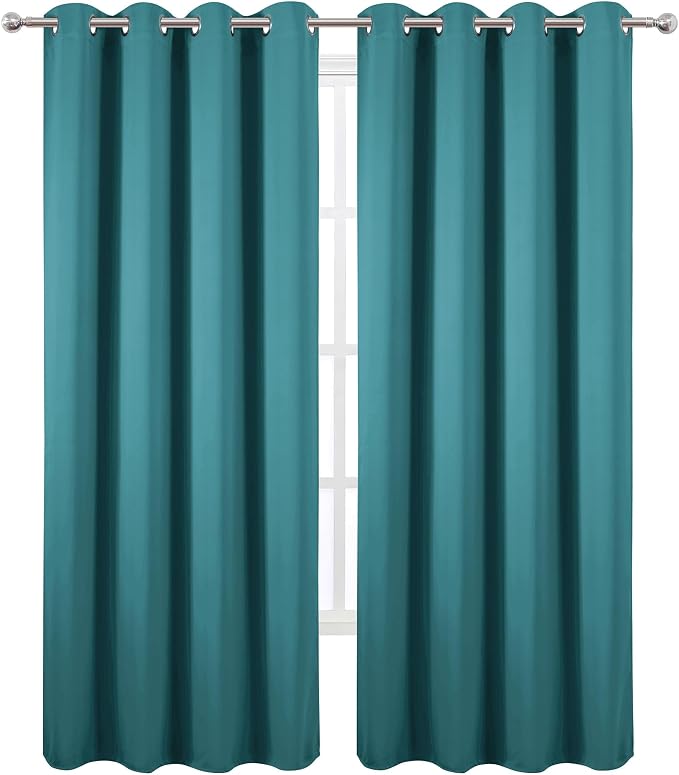 Blackout Curtains 52 x 90 Inch Long Sea Teal Curtains Set of 2 Panels Room Darkening Curtains for Bedroom and Living Room