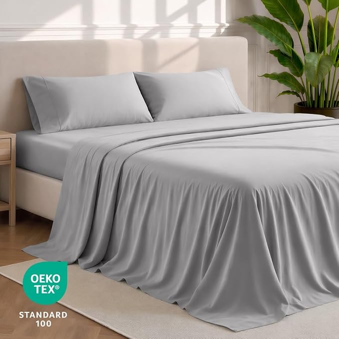 Bare Home Cal King Sheet Set - 1800 Ultra-Soft (Cal King, Light Grey) | Deep Pockets 6 to 15 Inches, Breathable, Hypoallergenic, Hotel Luxury, Easy Fit, Soft, All-Season