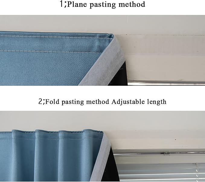 AJAZZ 100% Blackout Shades Window Cover Self Adhesive Curtains Sticky Curtain Portable Easy Open Black Out Curtains for Bedroom Living Room No Drilling (Light Blue, 59" W x 84" L 1 Panel)