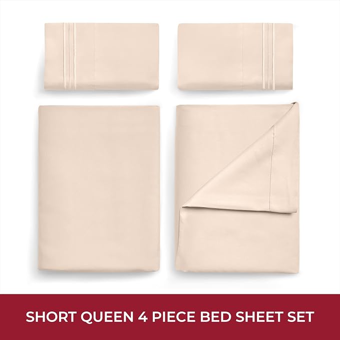 Mellanni Iconic 4-Piece, Ultra Soft Sheet Set (RV/Short Queen, Beige) | 10M+ Sleepers. Lab-tested: Sleeps Cool, Stays Bright, Strong, Smooth. Good Housekeeping Best Bedding, 7 yrs running.