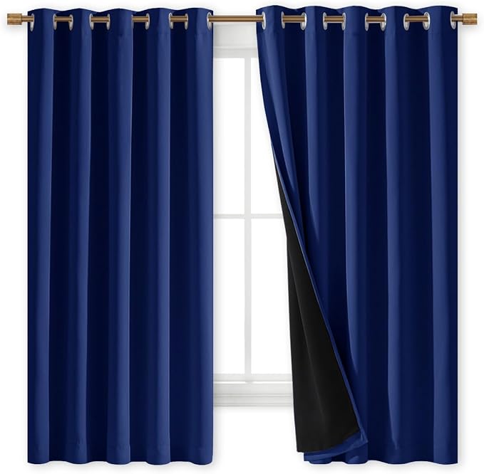 NICETOWN 100% Blackout Lined Curtains, Royal Blue, 1 Pair, 70" Width x 63" Length Each Panel, 2 Thick Layers Completely Blackout Window Treatment Thermal Insulated Drapes for Kitchen/Bedroom