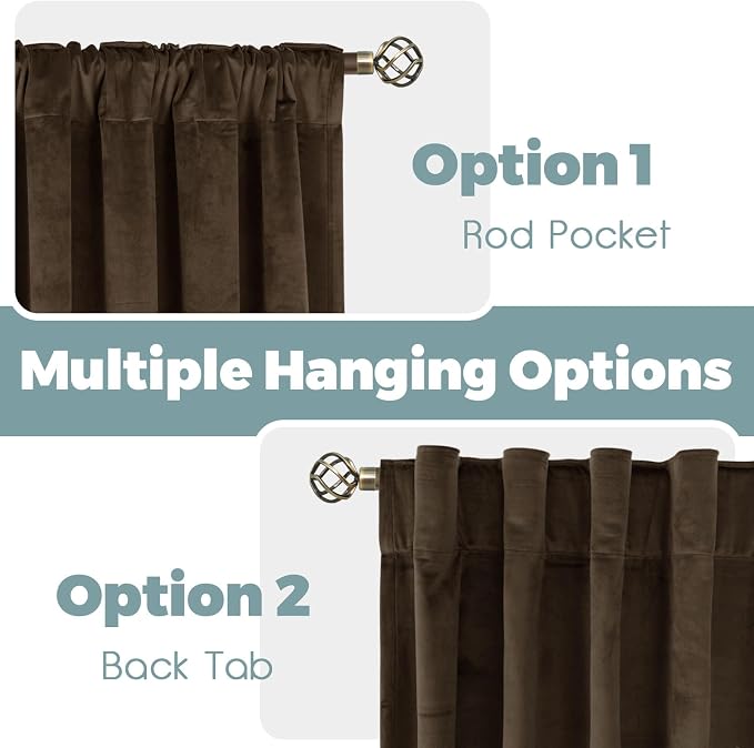 BGment Velvet Blackout Curtains 102 Inches Long for Living Room, Brown | Vintage, Elegant, Super Soft, Room Darkening, Thermal Insulated Bedroom Drapes, Back Tab Rod Pocket, 2 Panels, 52 x 102 Inch