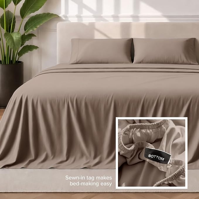 Bare Home Twin Sheet Set - 1800 Ultra-Soft (Twin, Taupe) | Deep Pockets 6 to 15 Inches, Breathable, Hypoallergenic, Hotel Luxury, Easy Fit, Soft, All-Season