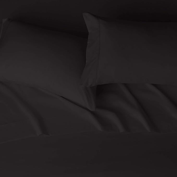 Amazon Basics Lightweight Super Soft, Breathable, Wrinkle Resistant, Machine Washable Microfiber 4 Piece Bed Sheet Set with 14-Inch Deep Pockets, King, Black, Solid