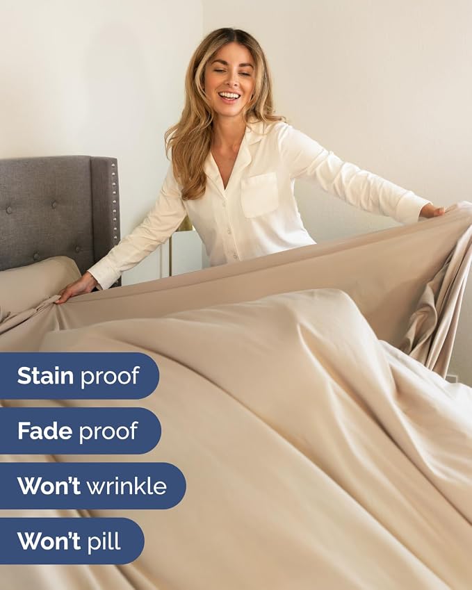Flex Top Split Head King Sheet Set - 4 Piece Extra Deep Sheets - Cream | Easily Fits 18 to 24 inch Mattress, Ultra Soft, Wrinkle & Fade Free with Extra Deep Pockets, Comfy Hotel Luxury Bedding