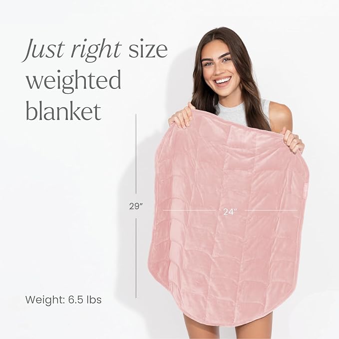 nodpod Body 6.5lb Patented Compact Weighted Blanket | Perfect for Relaxation, Lounging, Napping, Sleeping & Travel, Glass Bead Filled, Machine Washable, 29" x 24", Blush Pink