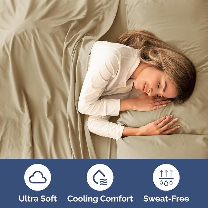 Split King Size 5 Piece Sheet Set - Breathable & Cooling Sheets - Beige | Hotel Luxury Bed Sheets for Women & Men, Deep Pockets, Easy-Fit, Comfy, Soft and Wrinkle Free Sheets, Oeko-Tex Bed Sheet Set