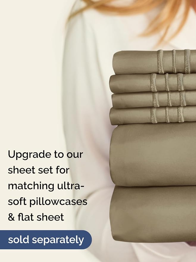 Extra Deep Cal King Fitted Sheet - Single Fitted Sheet Only - Khaki | Easily Fits 18 inch to 24 inch Mattress, Soft, Wrinkle Free, Breathable & Comfy, Extra Deep Pockets Hotel Luxury Fitted Sheet