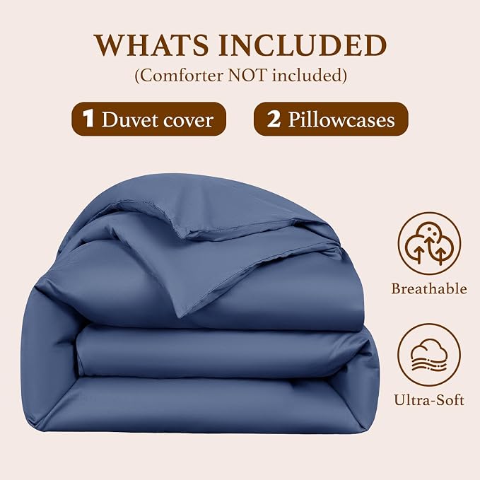 DEITAS 100% Cotton King Duvet Covers 3 Piece,1200 Thread Count，Navr Blue | Luxury Egyptian Cotton Comforter Cover With Zipper Closure, Ultra Cooling Breathable, Hotel Bedding Duvet Covers