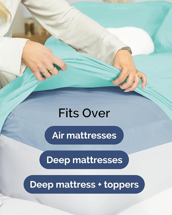 Extra Deep Flex Top Split Head King Fitted Sheet - Hotel Luxury Single Fitted Sheet Only - Easily Fits 18 inch to 24 inch Mattress - Ultra Soft, Wrinkle Free w/Extra Deep Pockets - Spa Blue