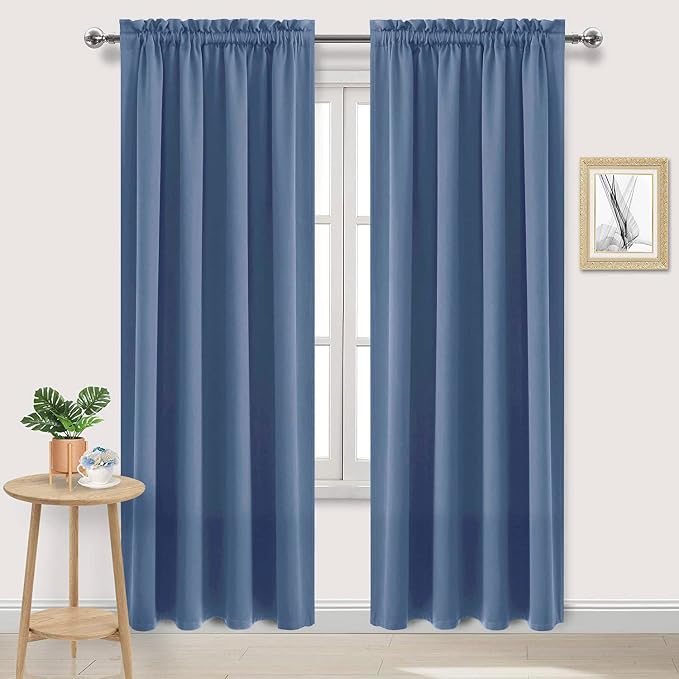DWCN Blackout Curtains for Bedroom 52 x 95 Inch Long Dusty Blue 2 Panels | Room Darkening, Thermal Insulated, Light Blocking, Rod Pocket Drapes, Noise Reducing Window Treatments