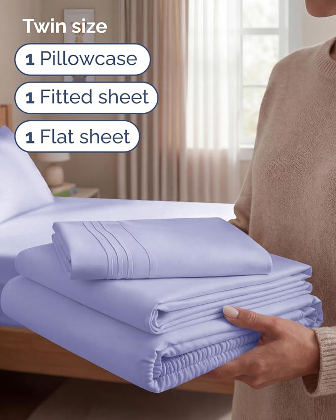 Twin Size 3 Piece Sheet Set - Comfy Breathable & Cooling Sheets - Lavender | Hotel Luxury Bed Sheets for Women & Men, Deep Pockets, Easy-Fit, Extra Soft and Wrinkle Free Sheets, Oeko-Tex Bed Sheet Set