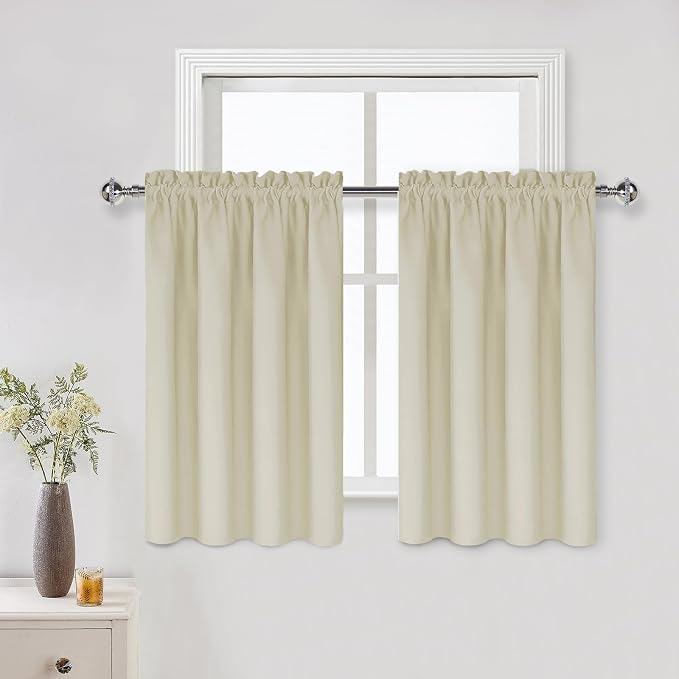 DWCN Short Blackout Curtains 42 x 36 Inch for Kitchen RV Bunk Light Beige | 2 Panels Set, Kitchen Window Curtains Over Sink, Thermal Insulated, Light Blocking, Rod Pocket Drapes for Small Window